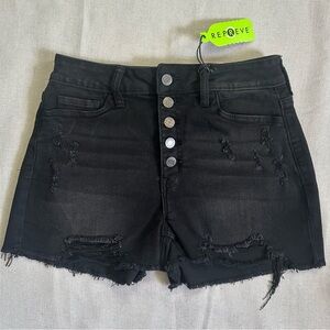 New Distressed Black Denim Jean Shorts